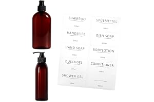 ISOLATECH Set med 2 Dispensrar 500ml för Badrum Ovala PET-Flaskor | i Brunt med Svart Pump - Påfyllningsbara för Duschgel, Schampo och Bodylotion - med 10 Etiketter