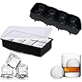 Silicone Ice Cube Tray Set (Pack of 2) Flexible 8 Cavity Large Square Ice Cube Mold and Round Ice Ball Maker for Chilling Drinks, Cocktails and Juices