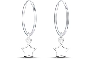 EPOCH WORLD Orecchini in Argento 925 Orecchini a Cerchio con Pendente Stella Dimensioni 16mm Piccoli Orecchini per Donna Ragazza