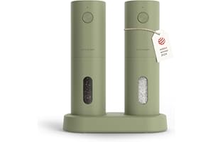 LARS NYSØM Set macinini elettrici sale e pepe | Automatici con macinino in ceramica regolabile | Set per spezie elettrico ricaricabile via USB (Sage Green)
