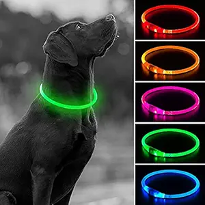 USB Rechargeable LED Dog Collar, Glow in The Dark Flashing Safety TPU Pet Collar, DIY Light Up Necklaces to Keep Your Dogs Be Seen& Safe for Night Dog Walking (Green)