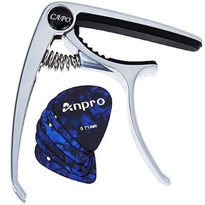 Anpro Capodastre de Guitare Electrique Acoustique Capo Pince En Alliage de Zinc Avec 6pcs Médiators Pour Ukulélé ,Guitare ,Banjo ,Guitares Folk