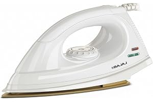 Bajaj DX-7 1000 Watts Dry Iron | Advance Soleplate And Anti-Bacterial German Coating Technology | Light Weight Iron | Thermal Safety Fuse | 360 Degree Swivel Cord | 2-Yrs Warranty 【White】