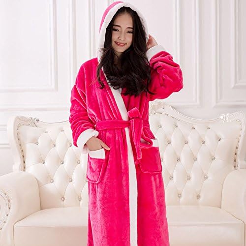 LKKLILY-Ms winter Pajamas flannel gown Nightgown plus size bathrobes long pajamas, sleepwear and loungewear,Rose Red Hat,Both