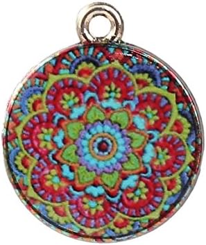 5 x Tibetan Gold Tone GLASS MANDALA BUDDHISM MULTICOLOURED Charms Pendants Beads
