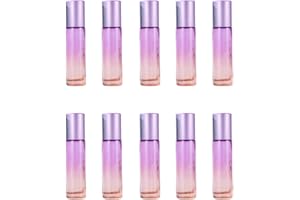 YORROR 10 confezioni da 10 ml di flaconi roll-on per oli essenziali, in vetro spesso, vuoti, ricaricabili, con sfere roll-on in acciaio inox, per profumi, profumi, oli essenziali (viola)