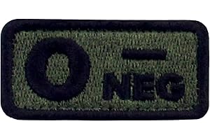 EmbTao Tipo O Negativo Gruppo sanguigno tattico con Fissaggio Chiusura a uncino e asola Ricamata Toppa, Oliva Drab