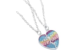 XENQITO 2 Stück Regenbogen Freundschaftskette mit Gravur Best Friends Set für Kinder Mädchen Paar Pärchen,Herz Kette Anhänger Freundschaft Ketten Haslkette Schmuck Geschenke für 2 Mädchen Kinder
