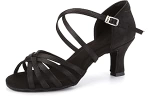 JUODVMP Women Latin Salsa Dance Shoes Ladies Black Wide Fitting Samba Tango Dancing Ballroom Dance Practice Model LP802QB