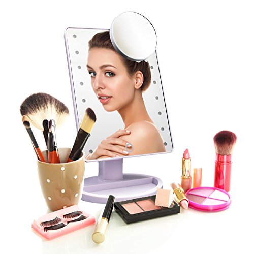 Familiar LED Kosmetikspiegel Familiar Schminkspiegel Touchscreen 16 LED beleuchtete Make-up-Spiegel mit batterie abnehmbare 10x Vergrößerungsspiegel 180 frei drehbare bewegliche perfekt für Make-up, Peeling, Badezimmer, Ankleideraum, Facewashing, Tweezing(Weiß) - 6