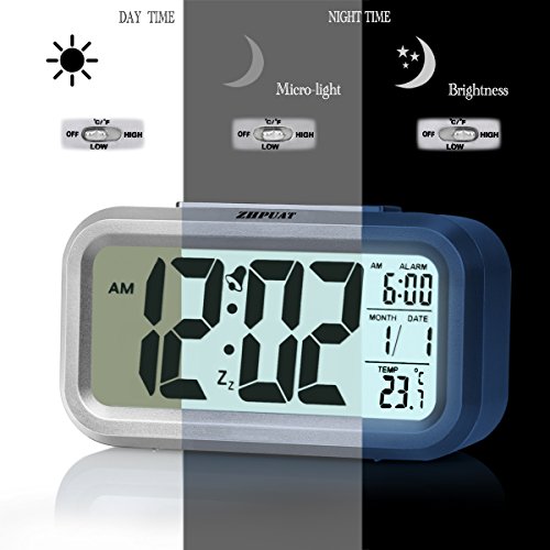 ZHPUAT Digital-Wecker Digitaluhr große LCD-Ziffern mit Hintergrundbeleuchtung Metallfarbe Hellgrau - 2