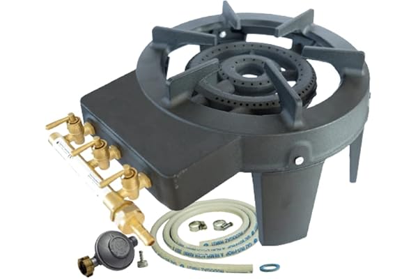 MEVA - Rechaud Gaz Fonte véritable 9.8 KW 4 pieds 3 robinets + Tuyau gaz et détendeur