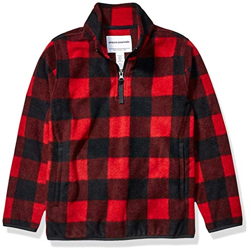 Amazon Essentials Boys' Polar Fleece Quarter-Zip Pullover Jacket, Red Exploded Buffalo Check, 6-7 Years