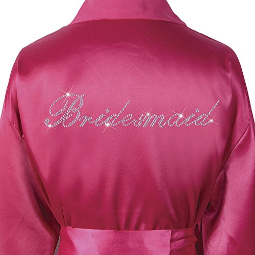Pink Bridesmaid Satin Rhinestone Bathrobe Wedding Day Personalised Honeymoon Dressing Gown by CrystalsRus - 2