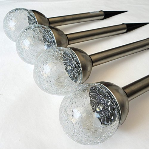 4er Set LED Solar-Lampen Leuchtkugel Ø 8 cm Fuß Edelstahl Gartenleuchten von Gartenpirat®