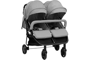 Hommdiy Geschwisterwagen Klappbares Design Zwillingswagen Kinderwagen Baby Kinder Buggy Zwillingsbuggy Kinderbuggy Reisebuggy Grau Stahl