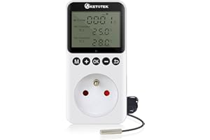 KETOTEK Prise Thermostat Jour/Nuit Régulateur de Température Numérique avec Minuterie pour Terrarium Serre Chauffage Refroidissement Contrôleur 220V avec Sonde