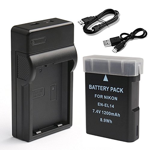 BPS Nikon EN-EL14 EN-EL14A Batterie de Remplacement avec Chargeur pour Cam  ra Nikon D3100 D3200 D3300 D5100 D5200 D5300 DF D5500 COOLPIX P7000 P7100 P7700 P7800 P7200