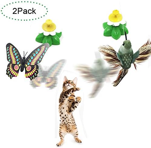 Funny Spinner Interactive Cat Toy Electric Rotating Butterfly Pet Cat Toy Little Birds Whirling Wiggler Kitten Play Toy Cat Teaser Toy Pack of 2 (Color Random)