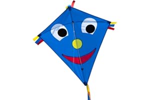 CIM Cerf-Volant monofil - Happy Eddy Blue - pour Enfants à partir de 3 Ans - Dimensions : 67x70cm - INCL. Ligne de 80m, queues Multicolores