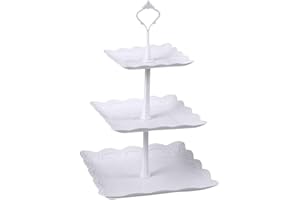 Candora Plastic Imitation Ceramics 3 Tier Square Cake Stand Party Food Server Display Set Dessert Stand Slate Serving Set