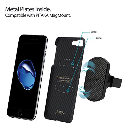 iPhone 8 Plus / iPhone 7 Plus Case,PITAKA Magcase Aramid Fiber[Real Body Armor Material]Phone Cover, Ultra Thin(0.65mm)Super Light(14g) Snap-on Case for iPhone 8+ / 7+-Black/Grey(Twill)
