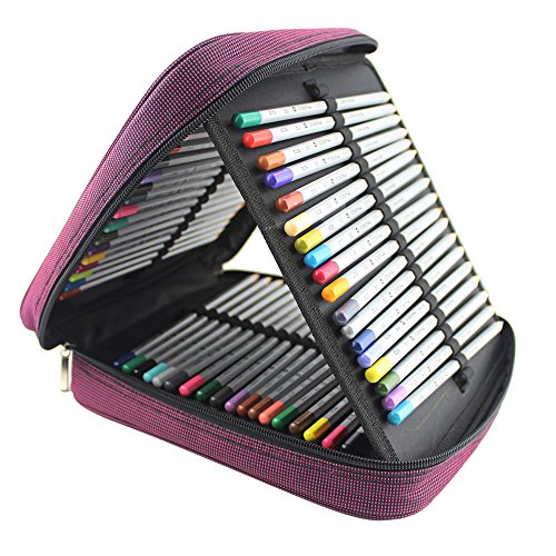 Taotree 120 Slots Handy Deluxe Bleistift Verpackungs Tasche mit Reißverschluss Super Großraum Feder Beutel stationären Fall Verfassungs Kosmetik Kasten Beutel für Reisen / Schule / Büro / Kunst / Federmäppchen (Anmerkung: ohne Farbstifte) (Rote)