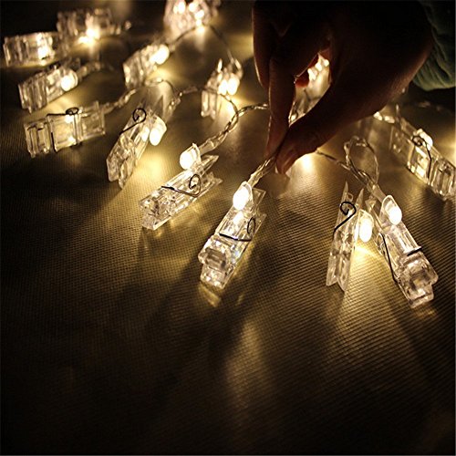 30 LED Foto Clips Lichterketten ,Stimmungsbeleuchtung Dekoration ,Dauerlicht Weihnachtsbeleuchtung Sternenlicht Licht Wanddekoration Licht für hängende Fotos Gemälde Bilder Karte und Memos, 10 Füße (3m), batteriebetrieben, warmes Weiß - 2