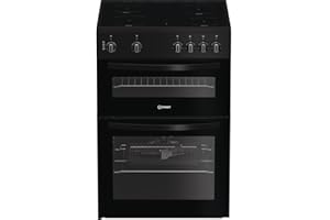Indesit ITE6VMB 60 cm Electric Ceramic Cooker – Freestanding Cooker with Ceramic Hob, Fan Oven and Grill, Black, Easy Clean Enamel Interior, A Energy Rated, Double Oven Design