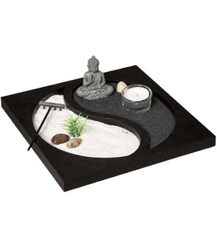 Atmosphera Zen-Garten Set Mit Buddha-Statue – Schwarzer Metall-Garten Zum Entspannen, 26x26 Cm