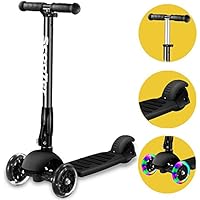 Banne Scooter, Altezza Regolabile Pieghevole Lean a Guidare Lampeggiante Ruote in PU 3 Wheel Kick Scooter per Bambini (Nero)