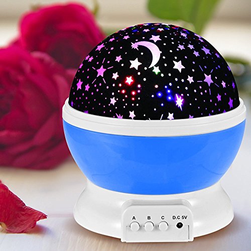 GRDE® projektion lampe Geburtstag lampe Weihnachtsgeschenke Romantische Lamp Dekorative Leuchten Innenleuchten 4 led Nachlicht Sun und Stern Beleuchtung Lampe 360 Grad entspannende Stimmung Licht projektor Baby Kinder zimmer Schlafzimmer Kinder Zimmerfür Weihnacht Geburtstag Ferien Partei(Blau) - 5