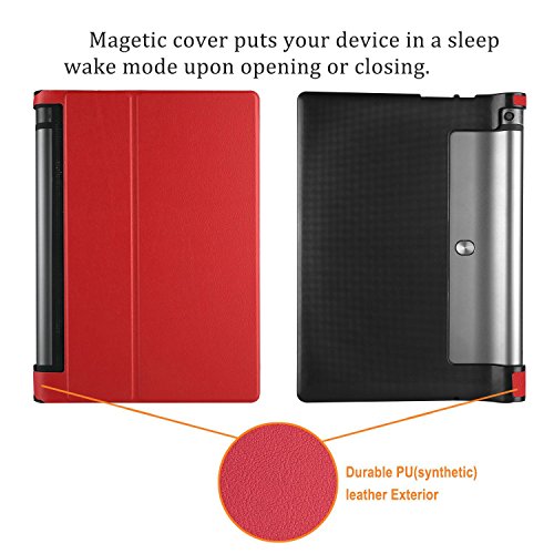 Bestdeal® Hohe Qualität Prämie Ultra Schlank Leicht Smart Cover Tasche Stehe Hülle für Lenovo Yoga Tab 3 YT3-X50F 10.1″ Tablet PC + Displayschutzfolie und Stylus Stift (Rot) - 3