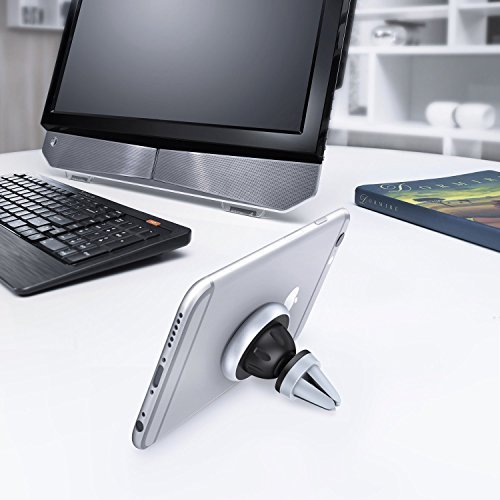 AUKEY HD-C12 Supporto Auto Smartphone Magnetico 360 Gradi in Alluminio Porta Cellulare Auto Universale per iPhone 7 / 7 plus / 6 / 6 plus / 5 / 5S, Samsung Note 8 / Galaxy S8 / S6 / Edge S6 / S5 / S4 / S3, Sony, Nexus, LG, HUAWEI, HTC ecc. Argento