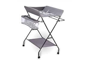 SHZICMY Cambiador plegable, altura regulable, mesa plegable con/sin ruedas, cambiador móvil con estera, cinturón de seguridad y compartimentos de almacenamiento, adecuado para bebés y niños pequeños (b)