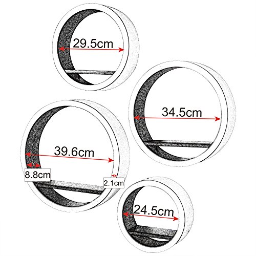 Wandregal Dekoregal, MDF Holz, Bücherregal Hängeregal, Wandboard Rund CD DVD Regal, Schwarz RG9231sz - 6