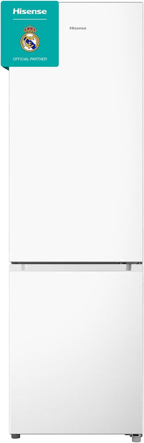 Hisense RB343D4CWE - Frigoríficos Combi, 269L, Clase E, An 55cm x Al 180cm, Apertura de Puertas 90º, Puerta Reversible, Cajón Frutas y Verduras, Iluminación Led, Balconera de Gran Capacidad, Blanco