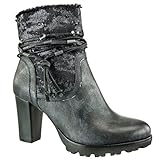  Angkorly - Zapatillas Moda Botines Cavalier Bimaterial Mujer Tanga Nodo Camuflaje Talón Tacón Ancho Alto 8 CM - Negro F1066 T 36