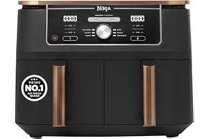Ninja Foodi MAX Dual Zone Air Fryer, Amazon Exclusive, Tongs, 2 Drawers, 9.5L, 6-in-1, Use No Oil, Air Fry, Max Crisp, Roast, Bake, 8 Portions, Nonstick Dishwasher Safe Baskets, Copper/Black AF400UKCP