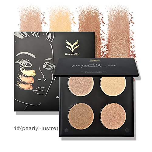 Huamianli 4 Farbe Kompaktpuder Gesicht Kontur Highlighter Foundation Puder Palette Matte Glitzer Lidschatten Highlighting Kontur Kit Contour Make-up Set mit Puderpinsel Molie