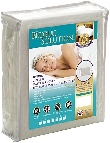 The Allergy Store Hybrid Stretch Zippered Waterproof Mattress Cover, 15" Deep, White, Queen