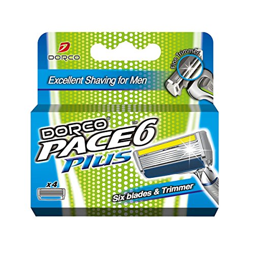 Dorco Pace 6 Plus Razor Manual Blades for Men - 4 Blades - Safe & Sensitive Shaving System with Trimmer