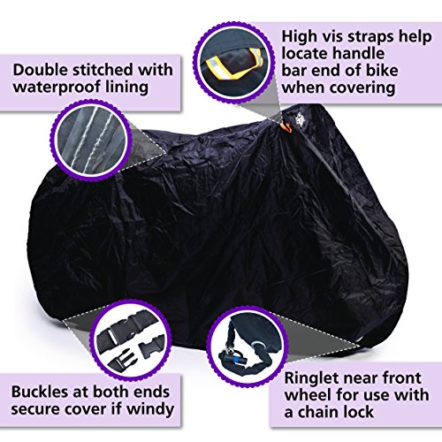BTR strapazierfähige Fahrradgarage, Schutzbezug oder Abdeckplane, wasserfest, geeignet für Fahrräder und Scooter. Hochqualitatives Polyester Oxford Material, schwarz, 21D Oxford Material. Zur Unterbringung von bis zu 2 Fahrrädern - 3