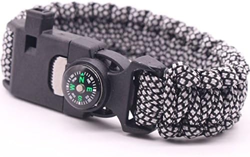 CLKJ Details about Outdoor Survival Whistle Paracord Bracelet Fire Starter Scraper Gear 4 in1 Kits (White)
