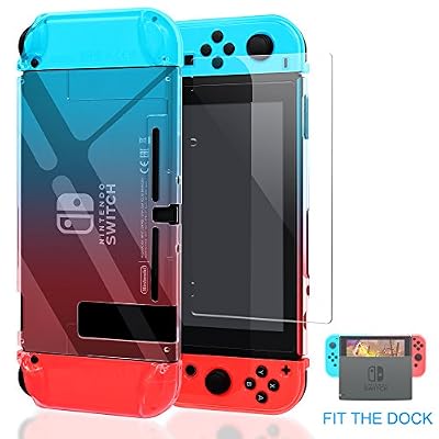 YUANHOT Nintendo Switch Cas Dockable [mise à jour], YUANHOT Pour Nintendo Switch et Protection 1Pack - Contrôleur de Verre Trempé avec Joie et écran Protecteur (Blue)