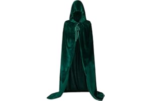 Sunairy Velvet Halloween Cloak with Hood, Vampire Cape Witches Cloak Adult Halloween Costumes for Women and Men (Medium, Green)