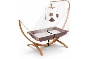 Barnhängmatta med träram – ergonomisk 66 × 150 cm hängande stol för barn 3–5 år I mjuk gungkänsla, ventilerande tyg och lätt bärbar I modern design i grått