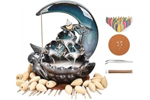 XUDREZ Bruciatore di incenso a flusso inverso, a forma di luna di loto, in ceramica, a forma di cascata, per la decorazione della casa, regalo con 20 coni di incenso