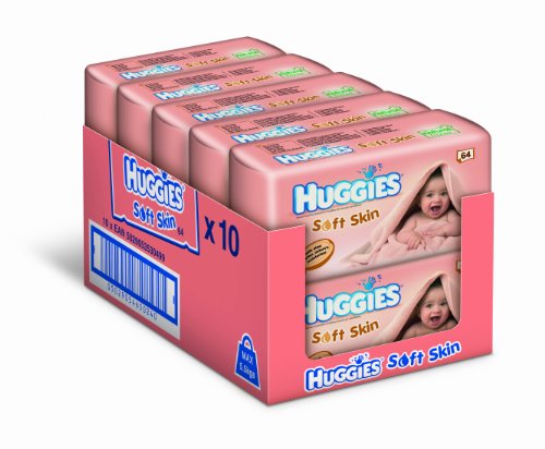 Huggies Soft Skin Baby Wipes - 10 x Packs of 64 (640 Wipes)