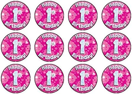 12 x 1.5"/38mm 1st Birthday Girl b edible fairy / cup cake toppers pre cut decorations (1.5"/38mm wafer paper)